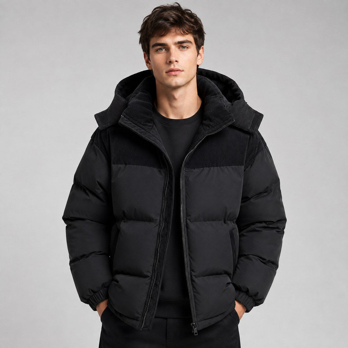 Jared | Herren-Pufferjacke im Oversize-Schnitt, wattierter Wintermantel mit Kapuze | Nomadnts | Schwarz