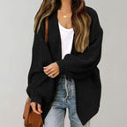 Johanna | Damen Oversize Strickjacke mit offener Vorderseite, Lockerer Cardigan zum Überziehen | Nomad NTS | Black