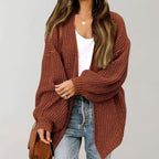 Johanna | Damen Oversize Strickjacke mit offener Vorderseite, Lockerer Cardigan zum Überziehen | Nomad NTS | Coffee