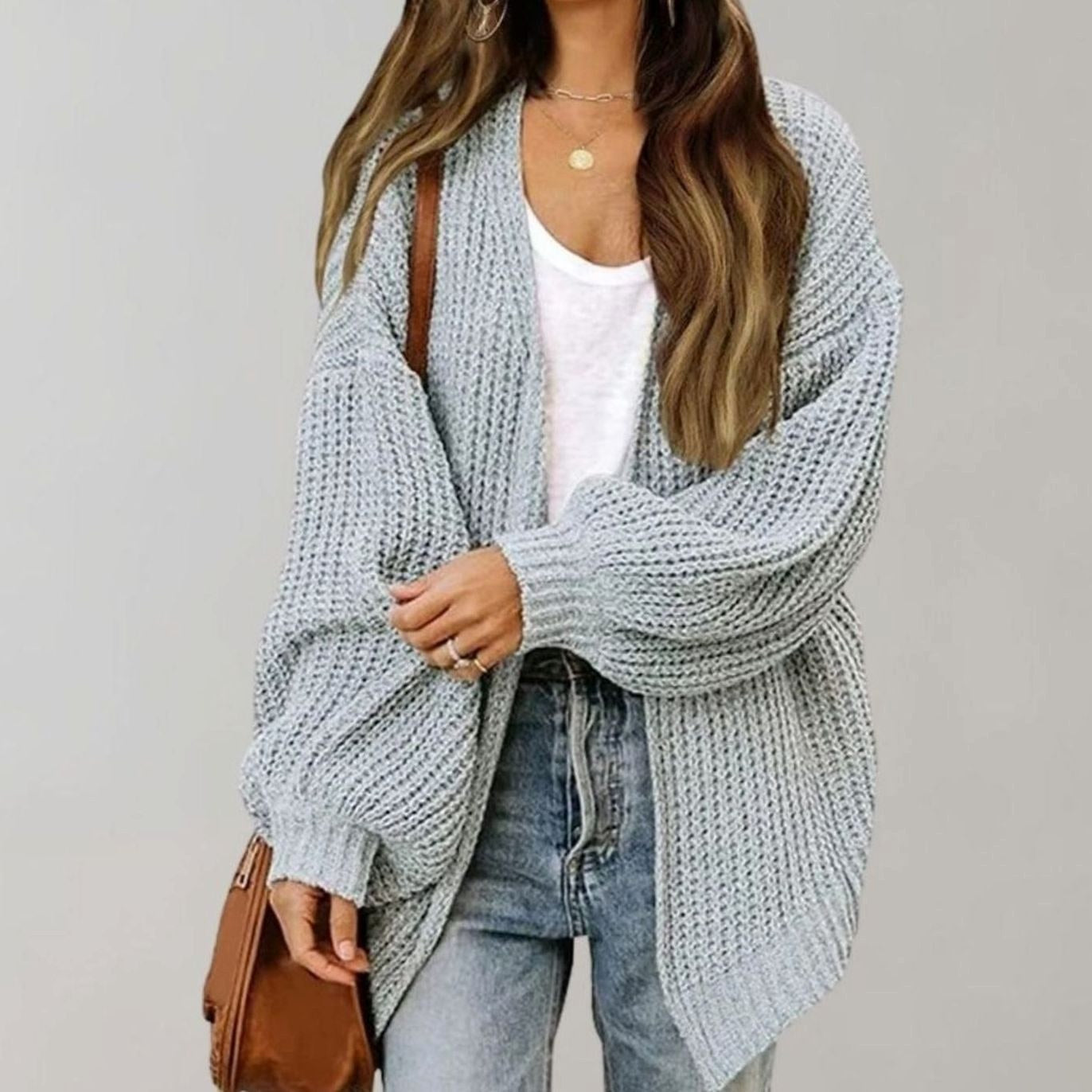 Johanna | Damen Oversize Strickjacke mit offener Vorderseite, Lockerer Cardigan zum Überziehen | Nomad NTS | Grey