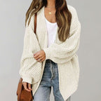 Johanna | Damen Oversize Strickjacke mit offener Vorderseite, Lockerer Cardigan zum Überziehen | Nomad NTS | White