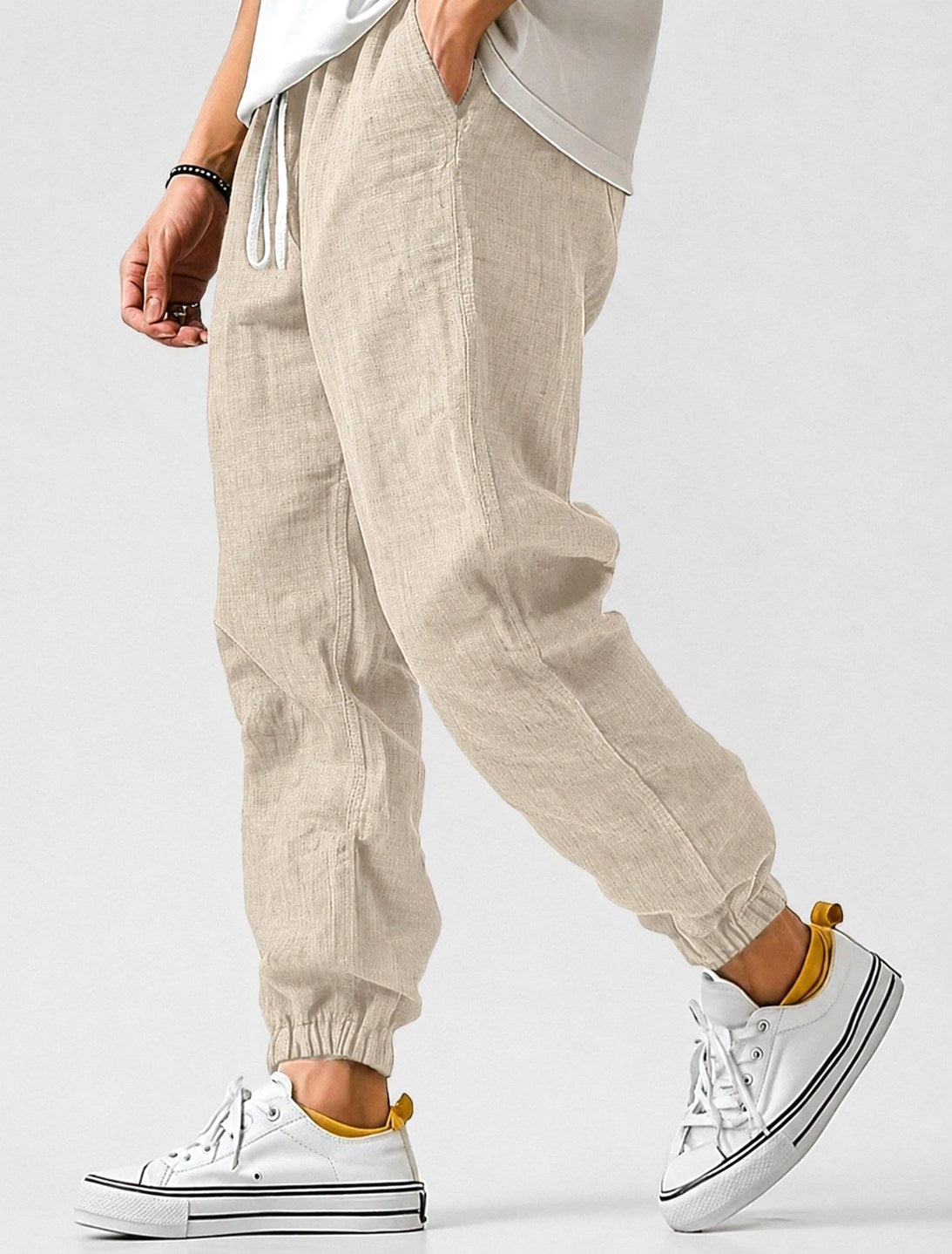 Jonas | Herren Jogger-Hose mit Tunnelzug, Tapered-Fit Sommerhose | Nomad NTS | Khaki
