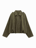 Josette | Damen Kunstwildleder-Bomberjacke mit Kragen, strukturierte Jacke mit Kragen | Nomadnts | Green