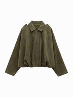 Josette | Damen Kunstwildleder-Bomberjacke mit Kragen, strukturierte Jacke mit Kragen | Nomadnts | Green