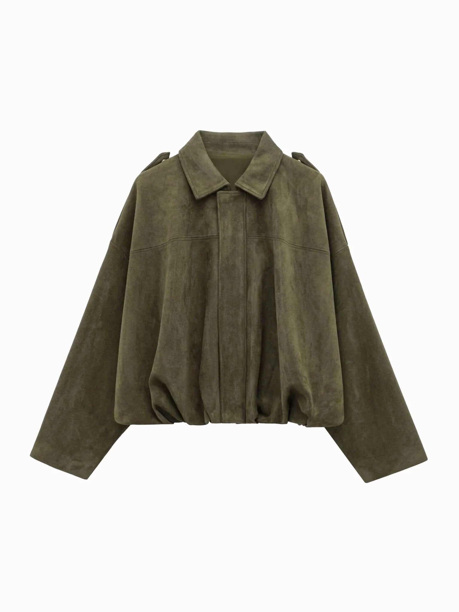 Josette | Damen Kunstwildleder-Bomberjacke mit Kragen, strukturierte Jacke mit Kragen | Nomadnts | Green