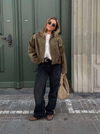 Josette | Damen Kunstwildleder-Bomberjacke mit Kragen, strukturierte Jacke mit Kragen | Nomadnts | White