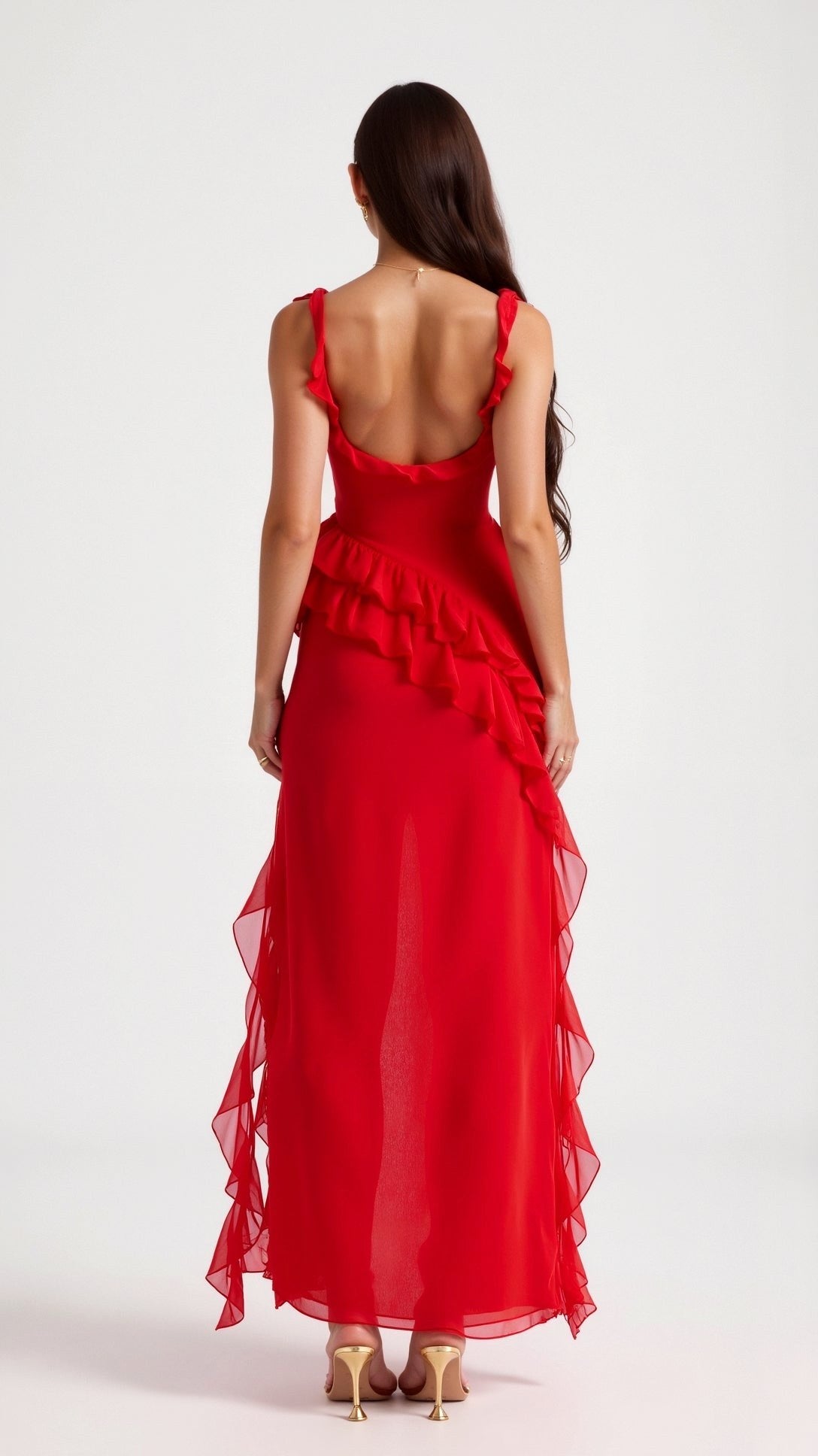 Julia | Damen Rüschen-Maxikleid, Abendkleid mit vorderem Schlitz | Nomadnts | Nomadnts