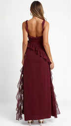 Julia | Damen Rüschen-Maxikleid, Abendkleid mit vorderem Schlitz | Nomadnts | Nomadnts