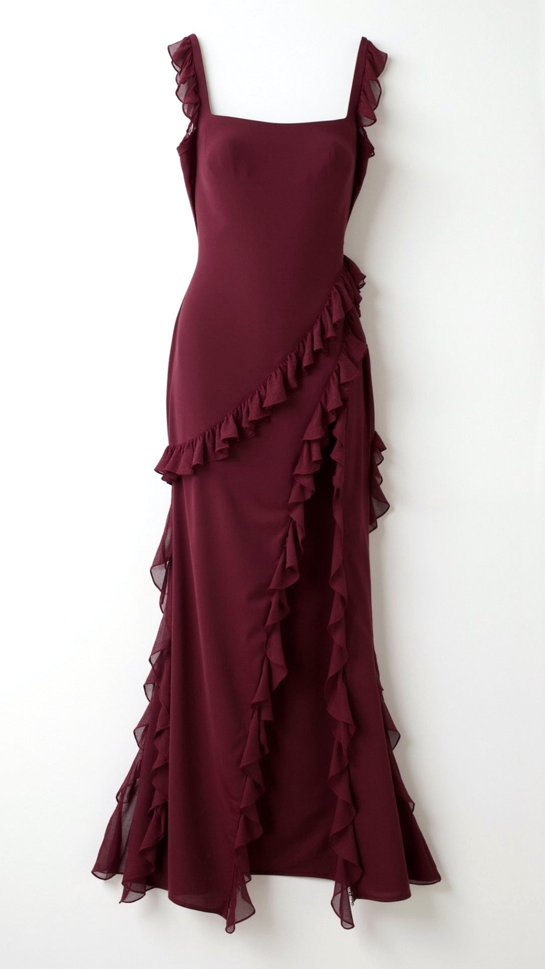 Julia | Damen Rüschen-Maxikleid, Abendkleid mit vorderem Schlitz | Nomadnts | Nomadnts