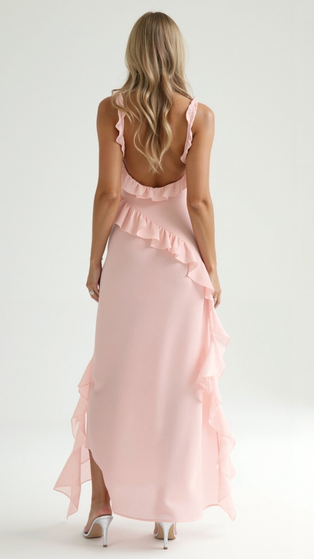 Julia | Damen Rüschen-Maxikleid, Abendkleid mit vorderem Schlitz | Nomadnts | Nomadnts