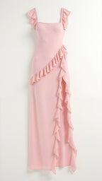 Julia | Damen Rüschen-Maxikleid, Abendkleid mit vorderem Schlitz | Nomadnts | Nomadnts