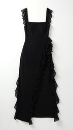 Julia | Damen Rüschen-Maxikleid, Abendkleid mit vorderem Schlitz | Nomadnts | Nomadnts