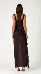 Julia | Damen Rüschen-Maxikleid, Abendkleid mit vorderem Schlitz | Nomadnts | Nomadnts