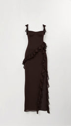 Julia | Damen Rüschen-Maxikleid, Abendkleid mit vorderem Schlitz | Nomadnts | Nomadnts