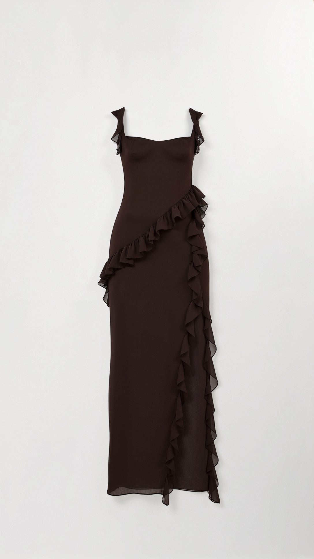 Julia | Damen Rüschen-Maxikleid, Abendkleid mit vorderem Schlitz | Nomadnts | Nomadnts