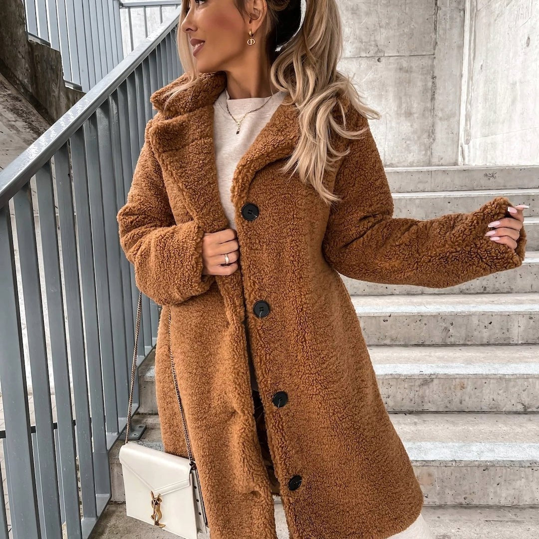 Juliette | Damen Oversized Teddy-Langmantel, Herbstmantel mit weicher Textur | Nomadnts | Brown