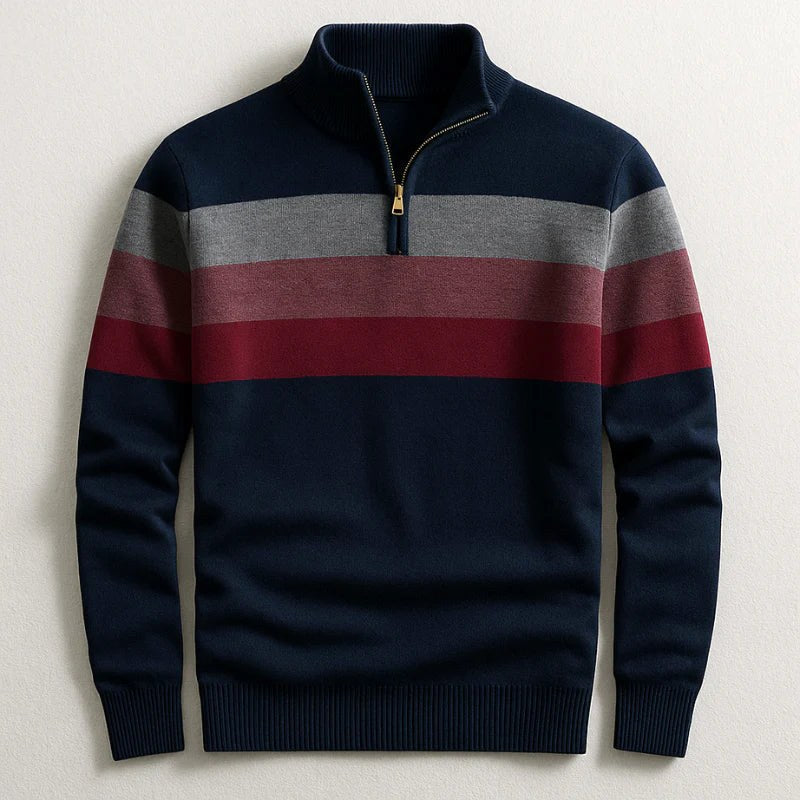 Justin | Herren-Baumwollpullover mit Streifenmuster und Rundhalsausschnitt | Nomadnts | Marineblau