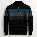 Justin | Herren-Baumwollpullover mit Streifenmuster und Rundhalsausschnitt | Nomadnts | Schwarz