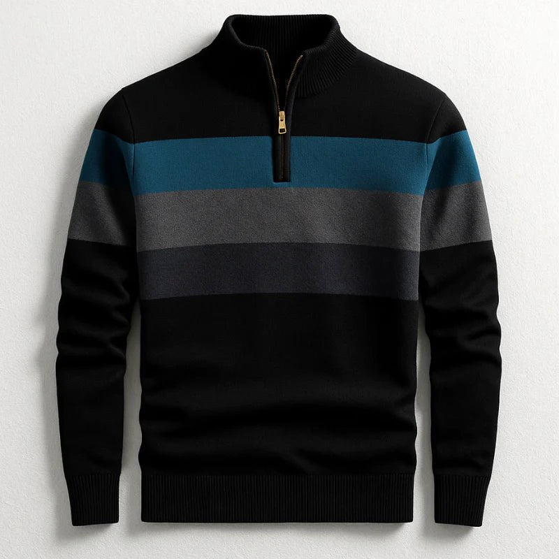 Justin | Herren-Baumwollpullover mit Streifenmuster und Rundhalsausschnitt | Nomadnts | Schwarz