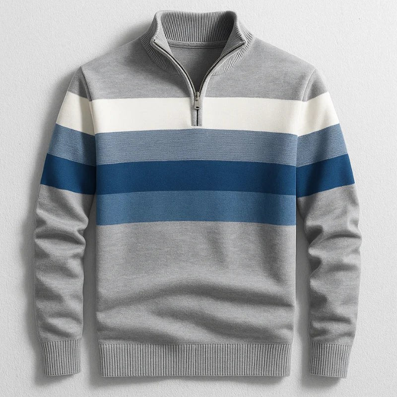 Justin | Herren-Baumwollpullover mit Streifenmuster und Rundhalsausschnitt | Nomadnts | Grau