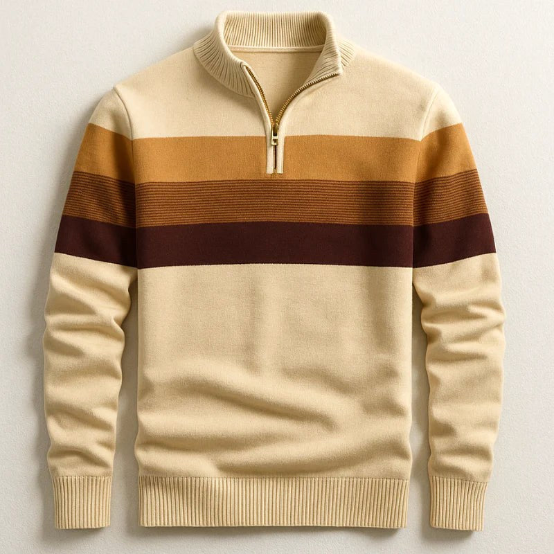 Justin | Herren-Baumwollpullover mit Streifenmuster und Rundhalsausschnitt | Nomadnts | Braun