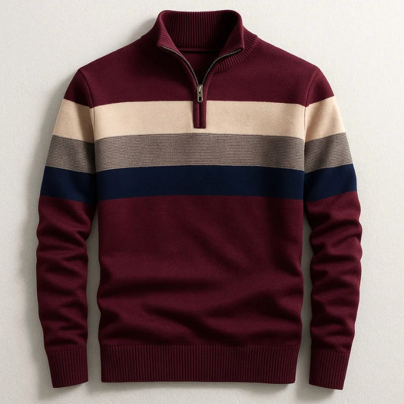 Justin | Herren-Baumwollpullover mit Streifenmuster und Rundhalsausschnitt | Nomadnts | Kastanienbraun