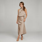 Karin | Drapierte Midi-Kleid mit Wickeltop und hohem Ausschnitt, ärmelloses Abendkleid | Nomad NTS