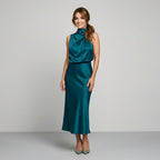 Karin | Drapierte Midi-Kleid mit Wickeltop und hohem Ausschnitt, ärmelloses Abendkleid | Nomad NTS