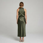 Karin | Drapierte Midi-Kleid mit Wickeltop und hohem Ausschnitt, ärmelloses Abendkleid | Nomad NTS