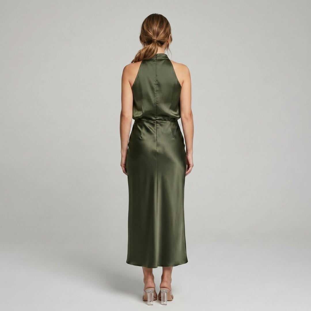 Karin | Drapierte Midi-Kleid mit Wickeltop und hohem Ausschnitt, ärmelloses Abendkleid | Nomad NTS
