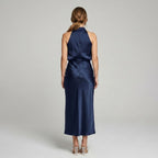 Karin | Drapierte Midi-Kleid mit Wickeltop und hohem Ausschnitt, ärmelloses Abendkleid | Nomad NTS