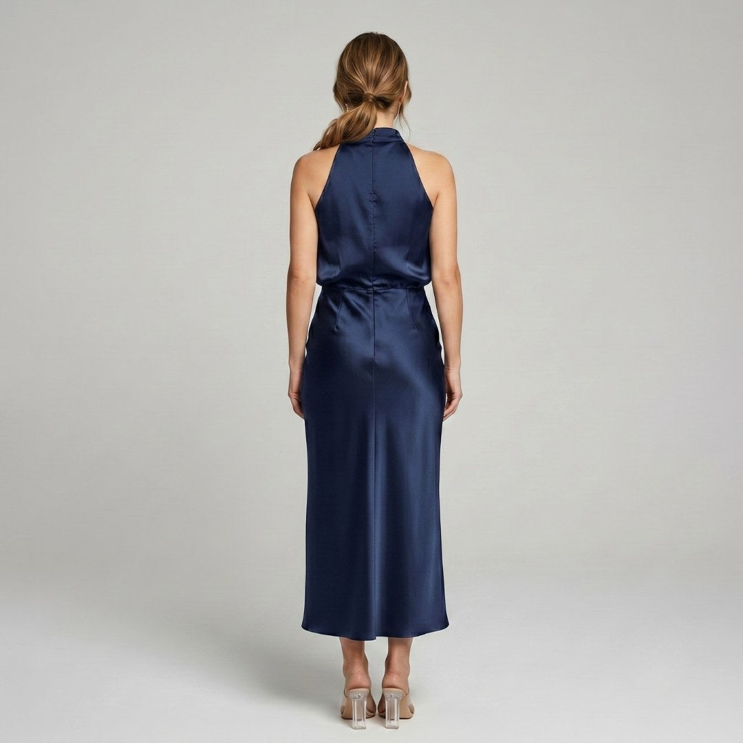 Karin | Drapierte Midi-Kleid mit Wickeltop und hohem Ausschnitt, ärmelloses Abendkleid | Nomad NTS