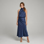 Karin | Drapierte Midi-Kleid mit Wickeltop und hohem Ausschnitt, ärmelloses Abendkleid | Nomad NTS