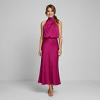Karin | Drapierte Midi-Kleid mit Wickeltop und hohem Ausschnitt, ärmelloses Abendkleid | Nomad NTS