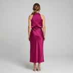 Karin | Drapierte Midi-Kleid mit Wickeltop und hohem Ausschnitt, ärmelloses Abendkleid | Nomad NTS