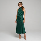 Karin | Drapierte Midi-Kleid mit Wickeltop und hohem Ausschnitt, ärmelloses Abendkleid | Nomad NTS