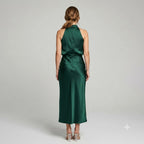 Karin | Drapierte Midi-Kleid mit Wickeltop und hohem Ausschnitt, ärmelloses Abendkleid | Nomad NTS