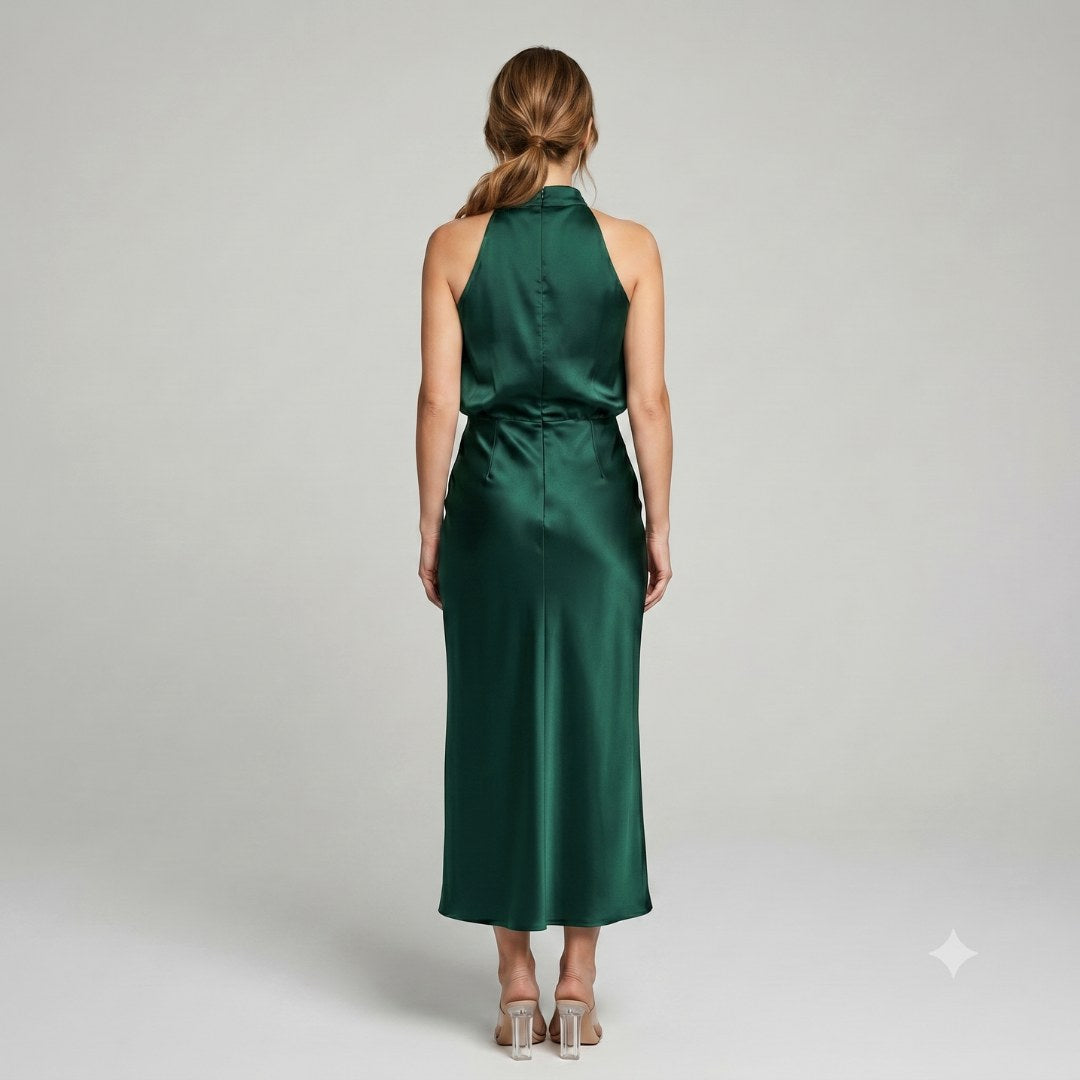 Karin | Drapierte Midi-Kleid mit Wickeltop und hohem Ausschnitt, ärmelloses Abendkleid | Nomad NTS