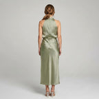 Karin | Drapierte Midi-Kleid mit Wickeltop und hohem Ausschnitt, ärmelloses Abendkleid | Nomad NTS