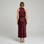 Karin | Drapierte Midi-Kleid mit Wickeltop und hohem Ausschnitt, ärmelloses Abendkleid | Nomad NTS