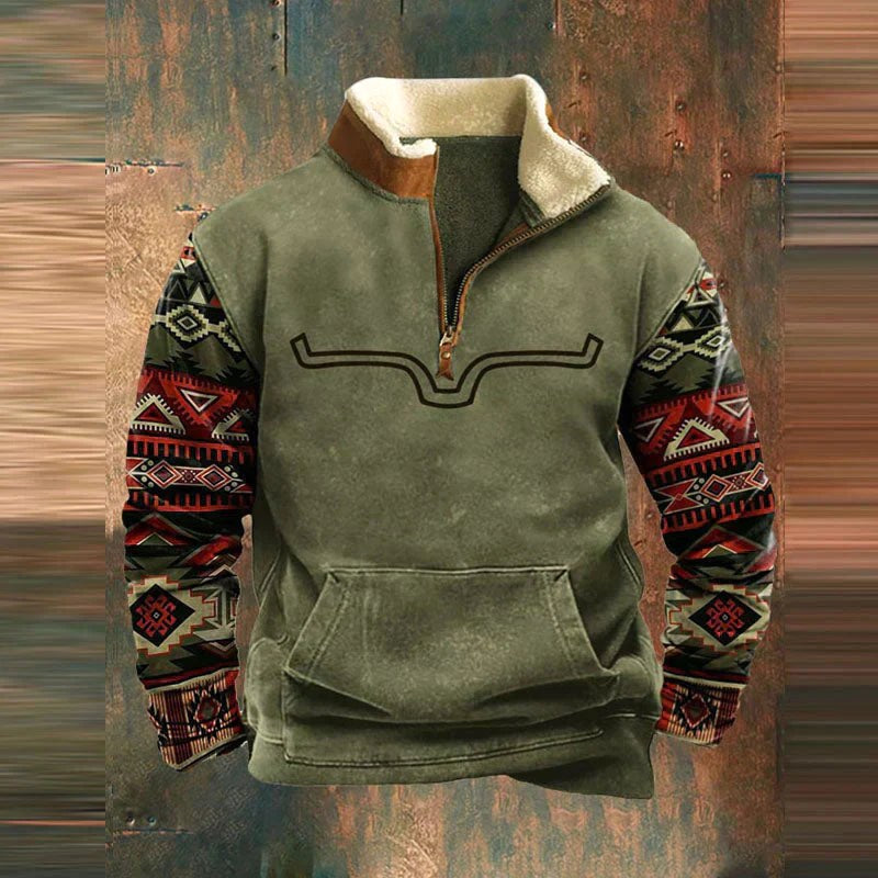 Kieran | Herren Fleece-Pullover mit halbem Reißverschluss im Western-Stil, sherpa-gefütterter Pullover | Nomadnts | Nomadnts