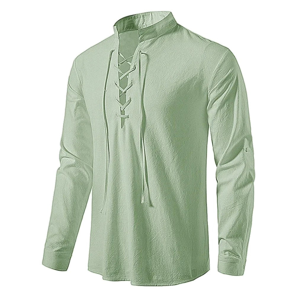 Konrad | Leinen-Hemd Herren mit Halsknoten-Detail, Boho Leinenhemd | Nomad NTS