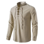 Konrad | Leinen-Hemd Herren mit Halsknoten-Detail, Boho Leinenhemd | Nomad NTS
