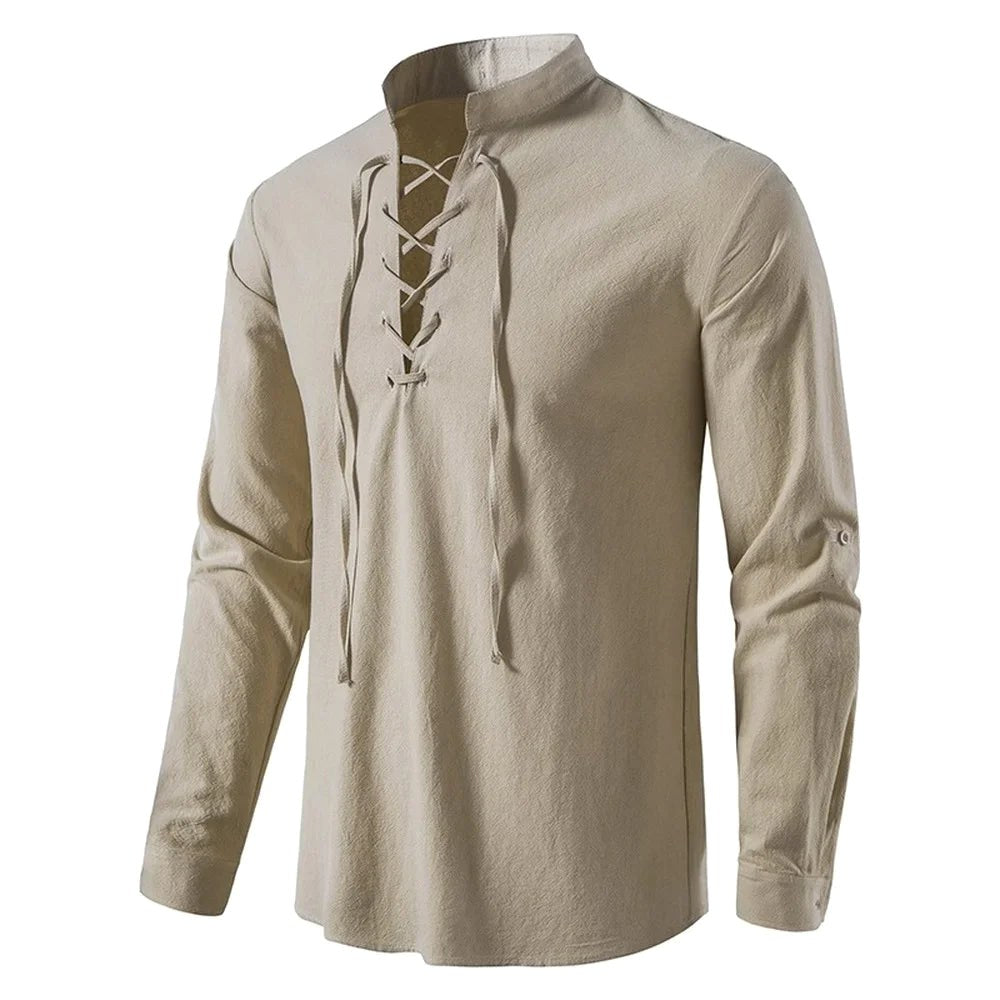 Konrad | Leinen-Hemd Herren mit Halsknoten-Detail, Boho Leinenhemd | Nomad NTS