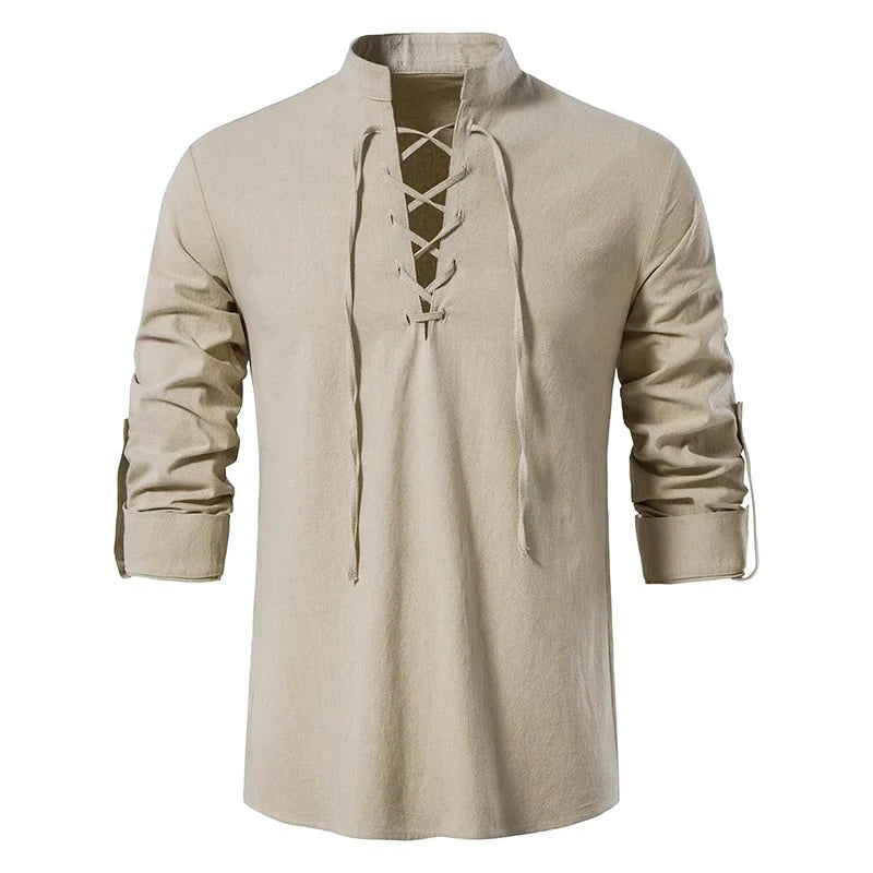 Konrad | Leinen-Hemd Herren mit Halsknoten-Detail, Boho Leinenhemd | Nomad NTS