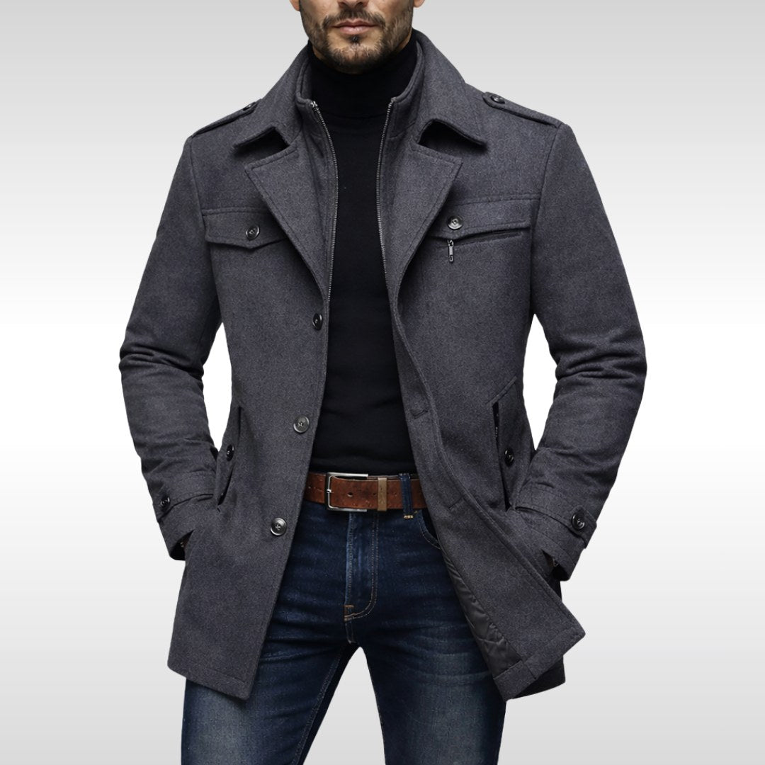 Kurt | Herrenwollmantel mit strukturiertem Schnitt, Eleganter Wollmantel für Herbst | Nomad NTS | Grey