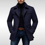 Kurt | Herrenwollmantel mit strukturiertem Schnitt, Eleganter Wollmantel für Herbst | Nomad NTS | Navy Blue