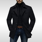 Kurt | Herrenwollmantel mit strukturiertem Schnitt, Eleganter Wollmantel für Herbst | Nomad NTS | Black