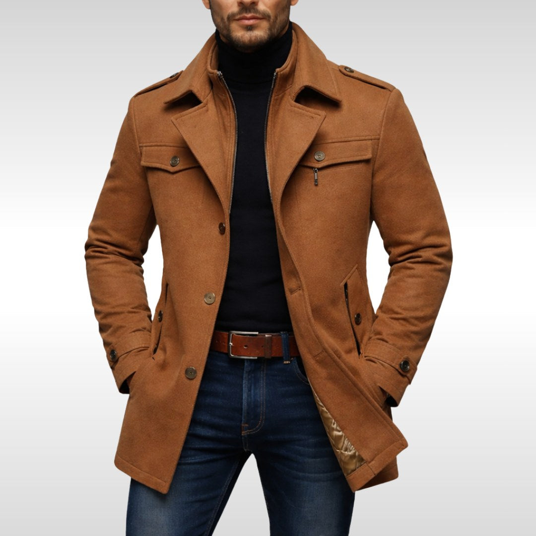 Kurt | Herrenwollmantel mit strukturiertem Schnitt, Eleganter Wollmantel für Herbst | Nomad NTS | Brown