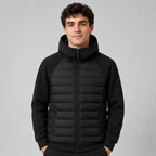 Kyle | Herren-Daunenjacke mit Kapuze und Stepp-Einsätzen, isolierter Herbstmantel | Nomadnts | Schwarz